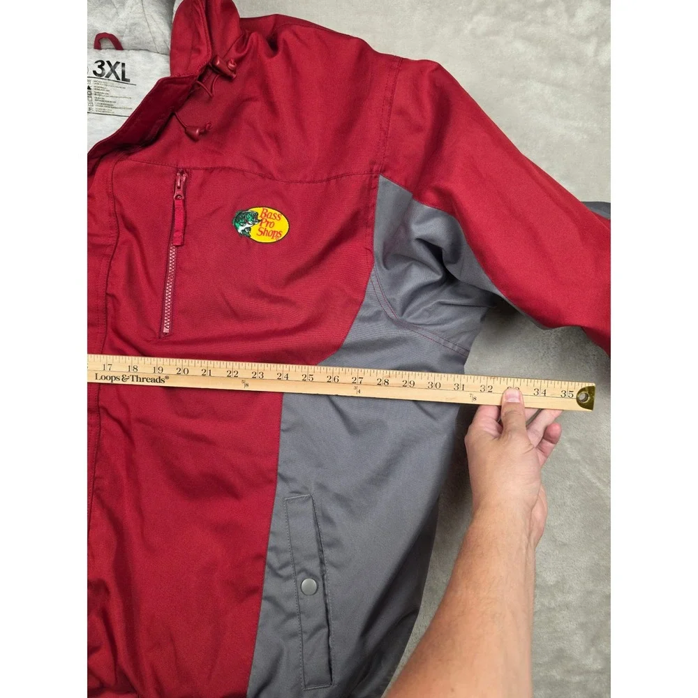 Bass Pro Shops Jacket Men 3XL Red Grey Hood Insulated Full Zip Bomber Coat *Read